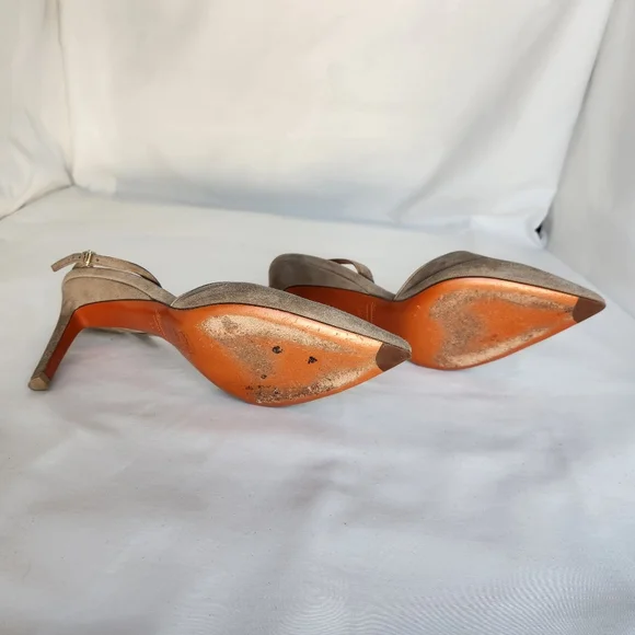 Santoni pumps women's slingback sz 8 Eu38 suede tan shoes stiletto point toe - Picture 15 of 16
